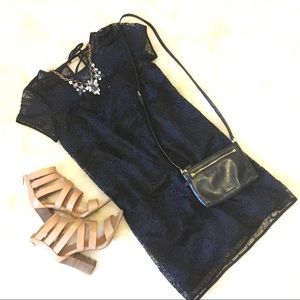 LOFT Navy and Black lace shift dress